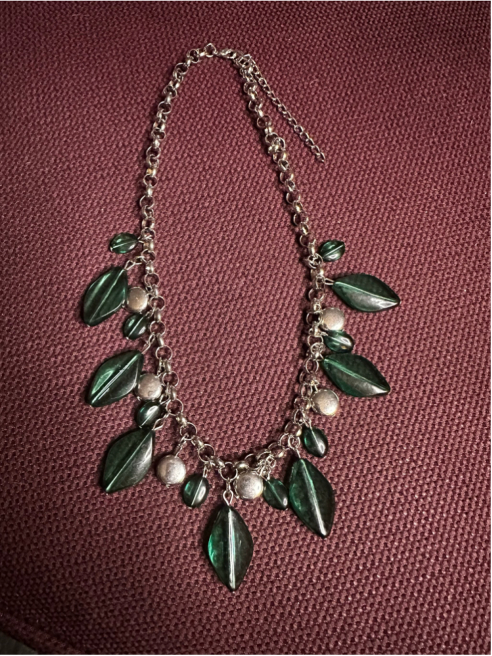 Green & Silver Leaf Statement Necklace